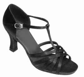 Tiffany - Black Satin - T-Strap Latin or Ballroom Dance Shoe 